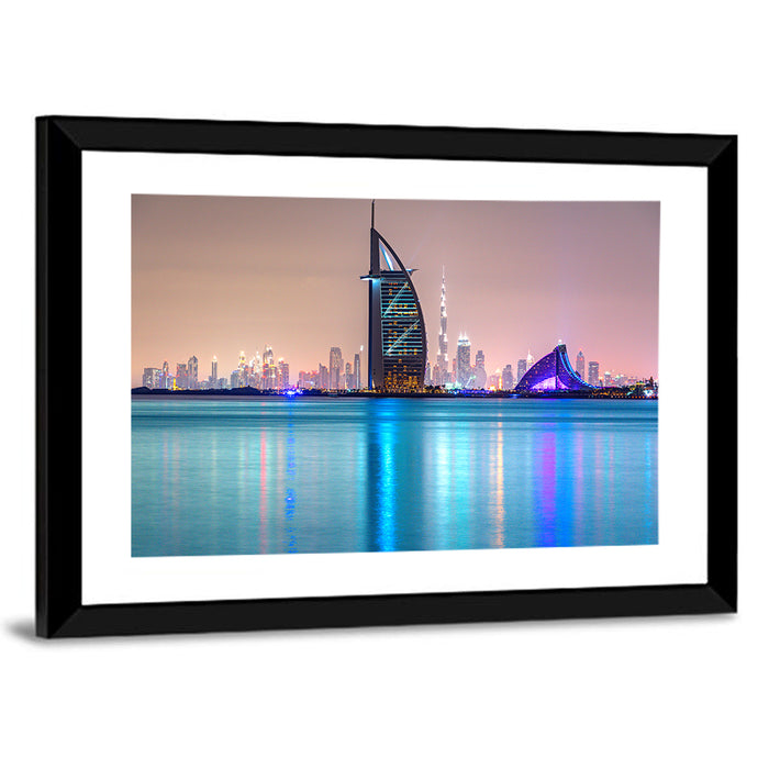 Dubai Night Skyline Wall Art as a framed print