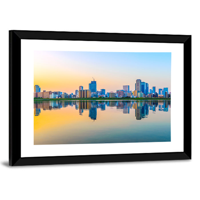 Osaka Skyline at Golden Hour Wall Art as a framed print