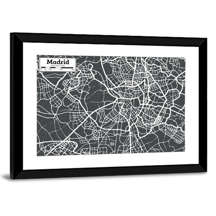 Madrid City Map Wall Art as a framed print