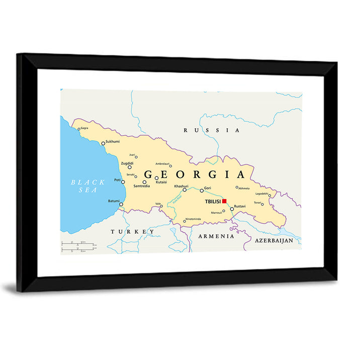 Georgia Political Map with Labeled Cities Wall Art as a framed print