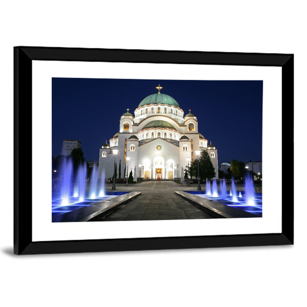 Saint Sava Cathedral at Night Wall Art