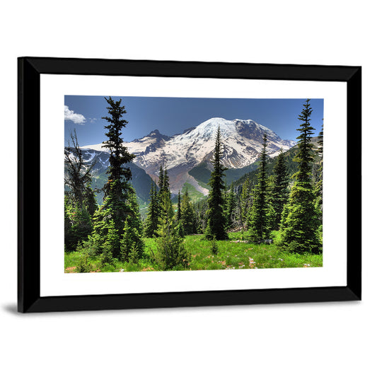 Mt Rainier & Conical Pine Trees Wall Art