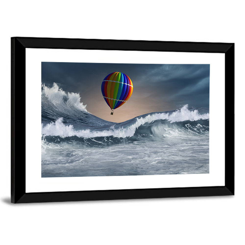 Hot Air Balloon Above Stormy Sea Wall Art