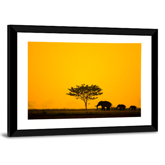 Thailand Elephant Silhouettes Wall Art as a framed print
