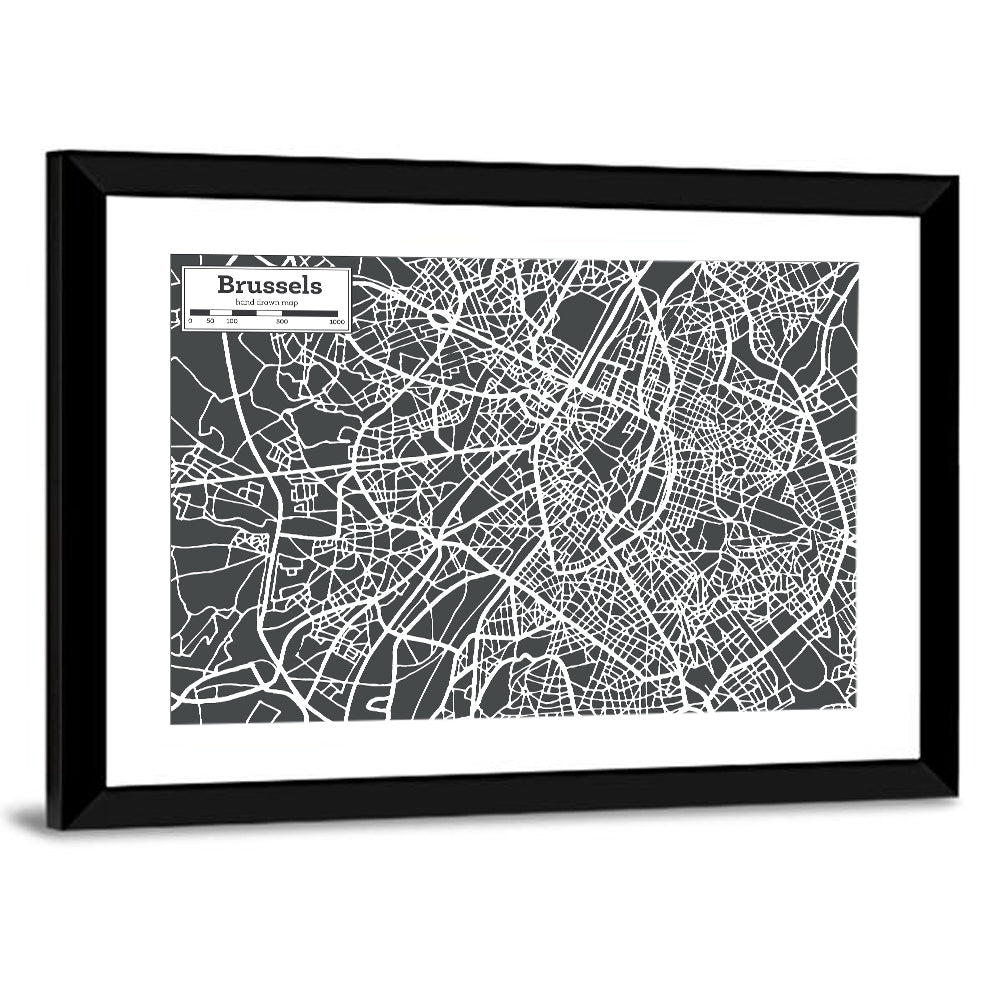Brussels Street Grid Map Wall Art