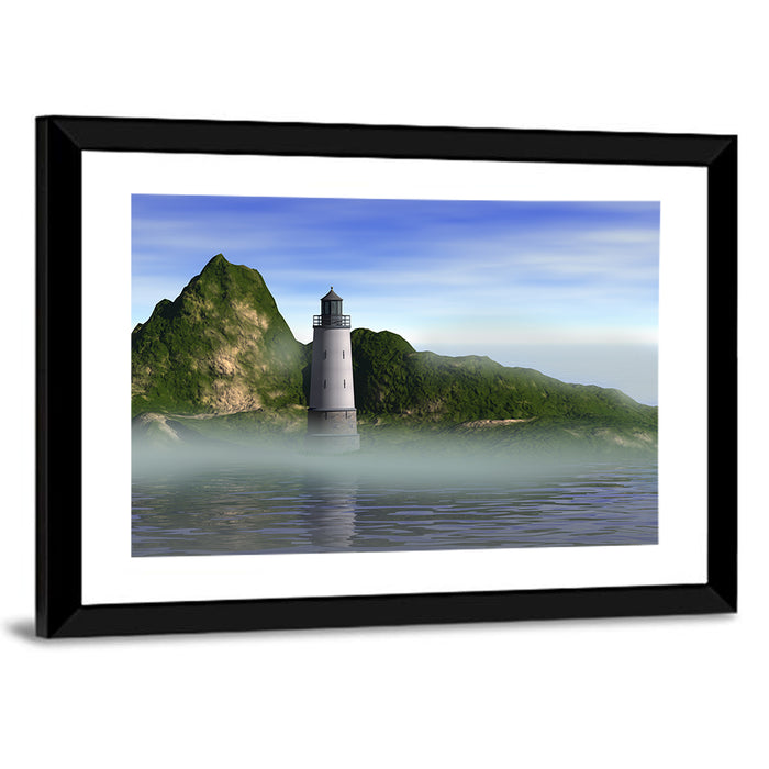 Lighthouse Reflection on Calm Water Wall Art as a framed print