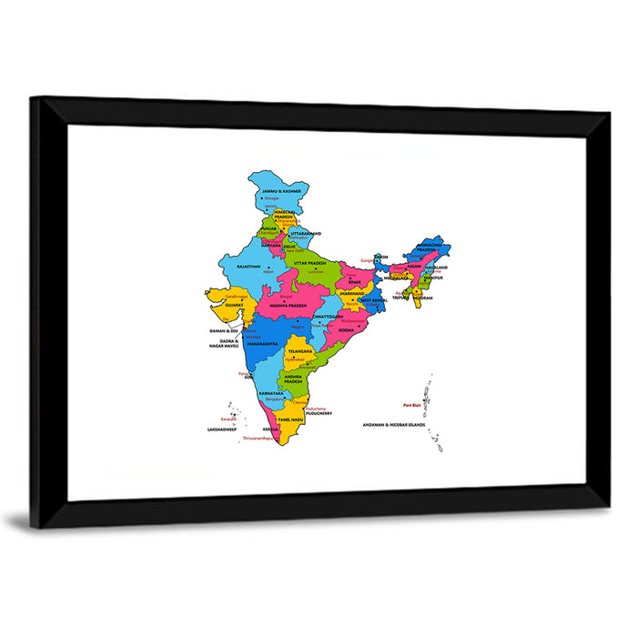 India Political Map Wall Art as a framed print