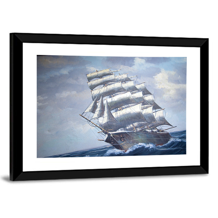 Antique Sailing Ship at Sea Wall Art as a framed print