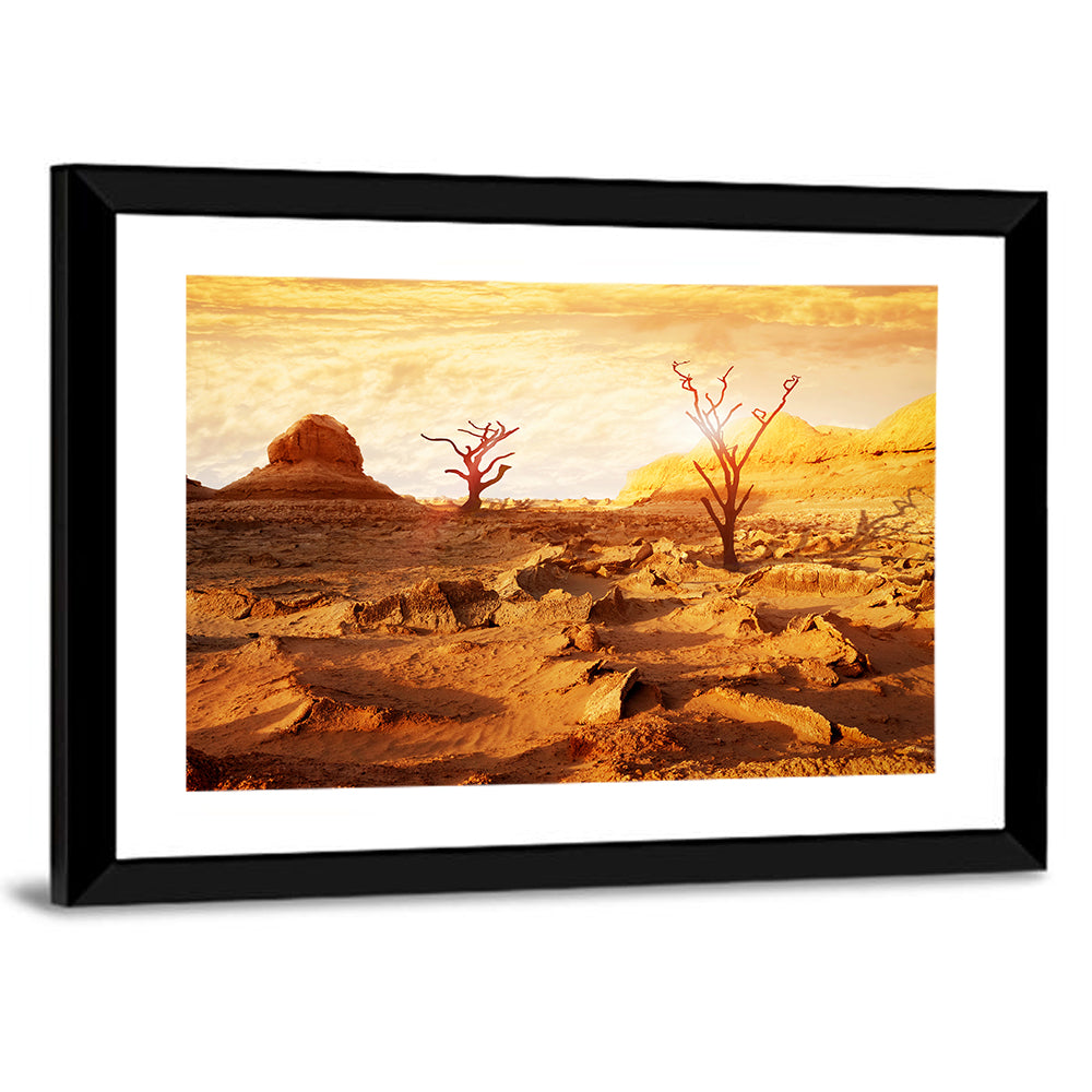 Skeletal Trees in Golden Desert Wall Art