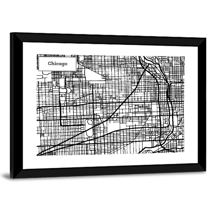 Chicago Street Grid Map Wall Art as a framed print