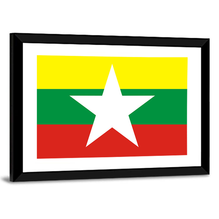 Myanmar Flag with Central Star Wall Art as a framed print