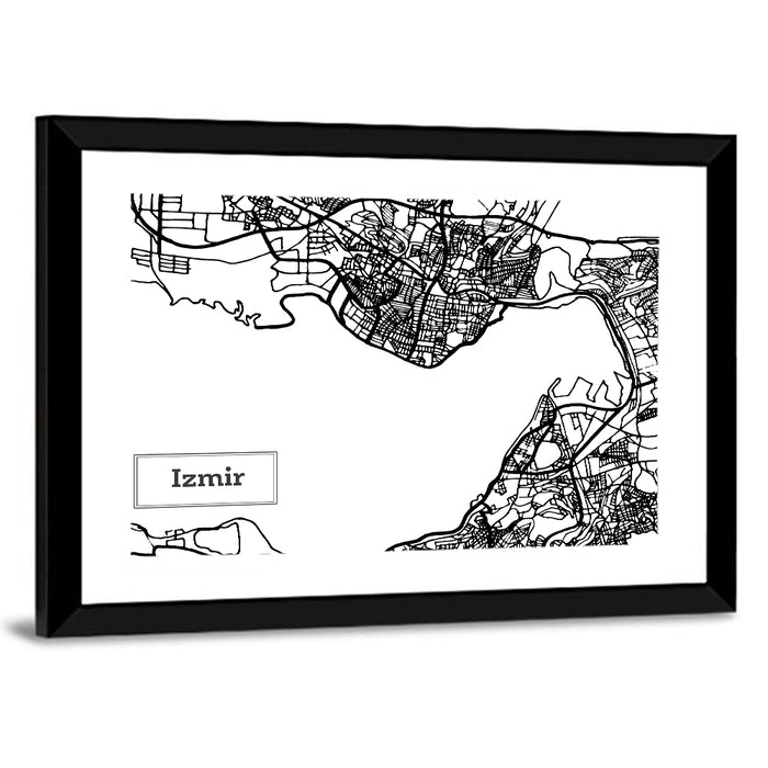 Izmir Coastal Map Wall Art as a framed print