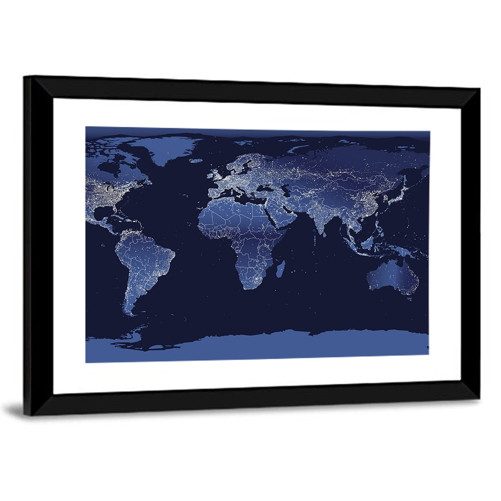 Global Night Lights Map Wall Art