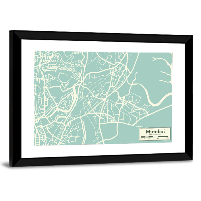 Mumbai Minimalist City Map Wall Art as a framed print