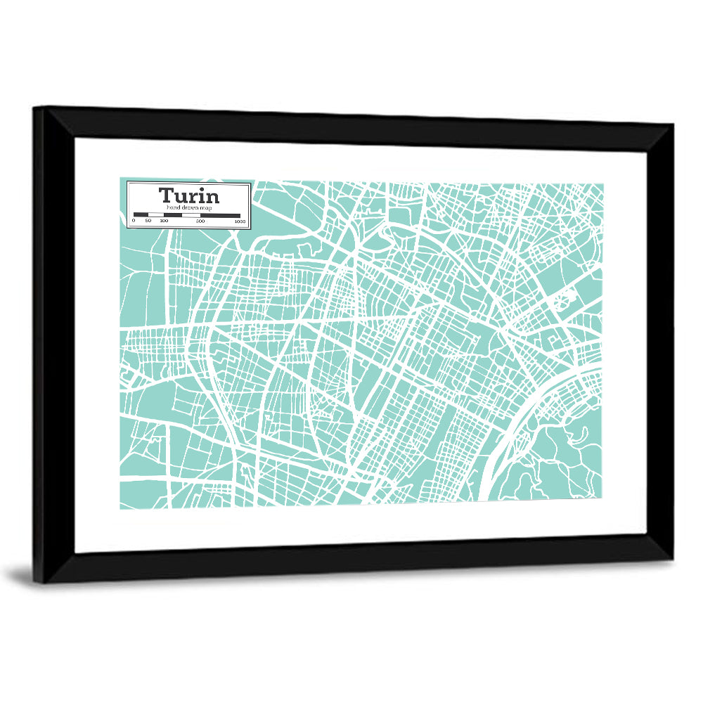 Turin Teal City Map Wall Art