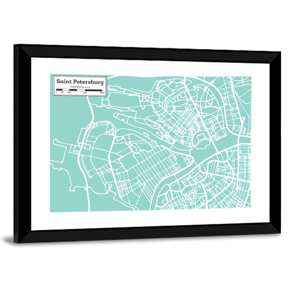 Saint Petersburg Teal City Map Wall Art