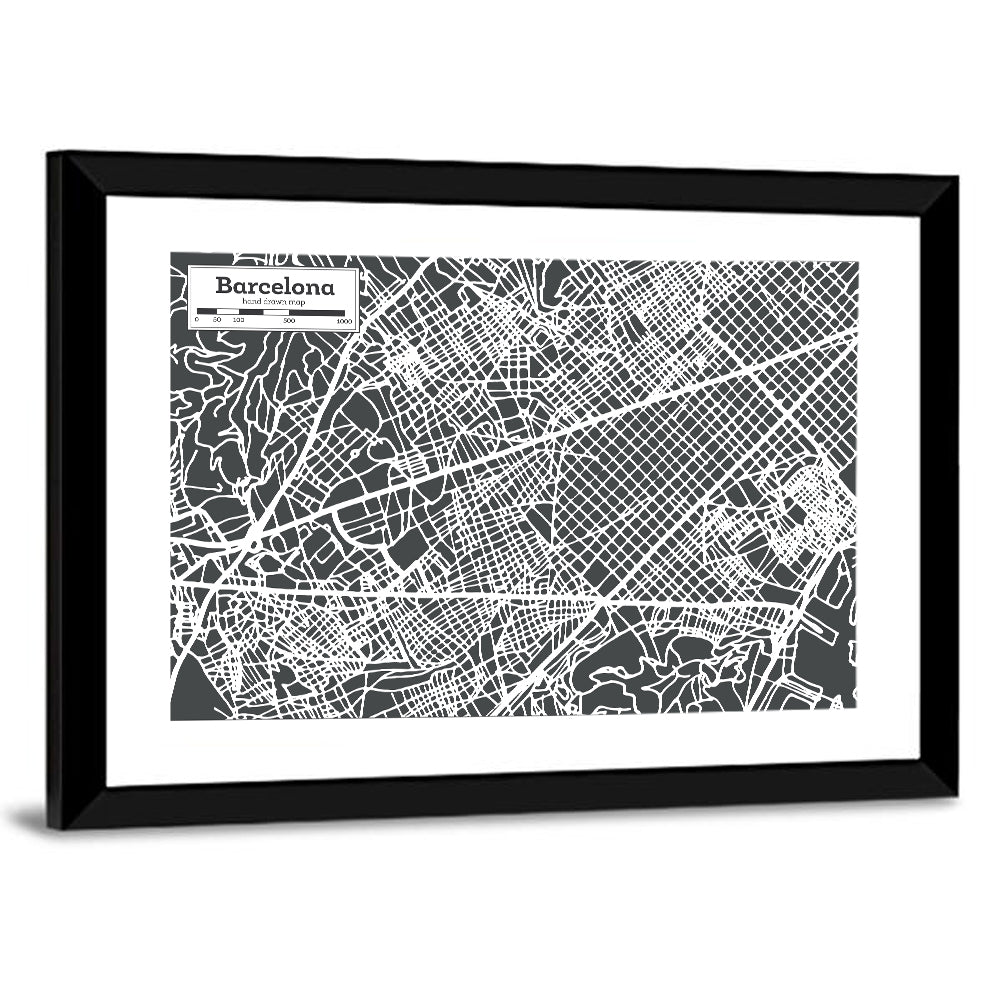 Barcelona Street Grid Map Wall Art