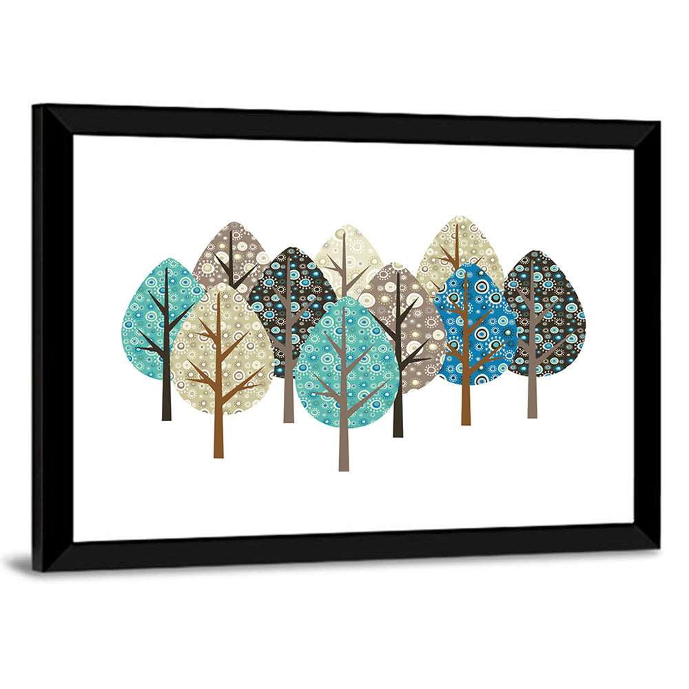 Blue Autumn Patterned Trees Wall Art