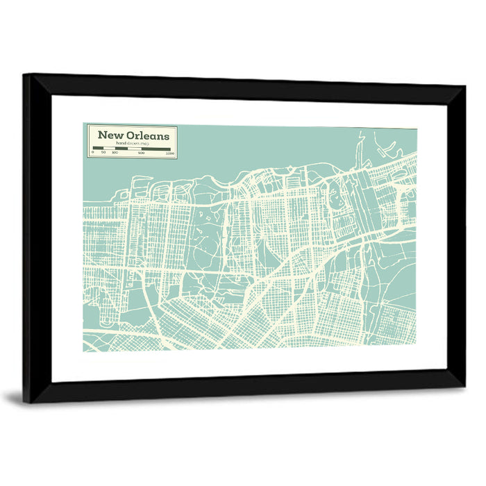 New Orleans Street Grid Map Wall Art as a framed print