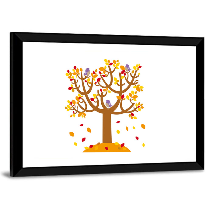 Autumn Tree with Perching Birds Wall Art as a framed print