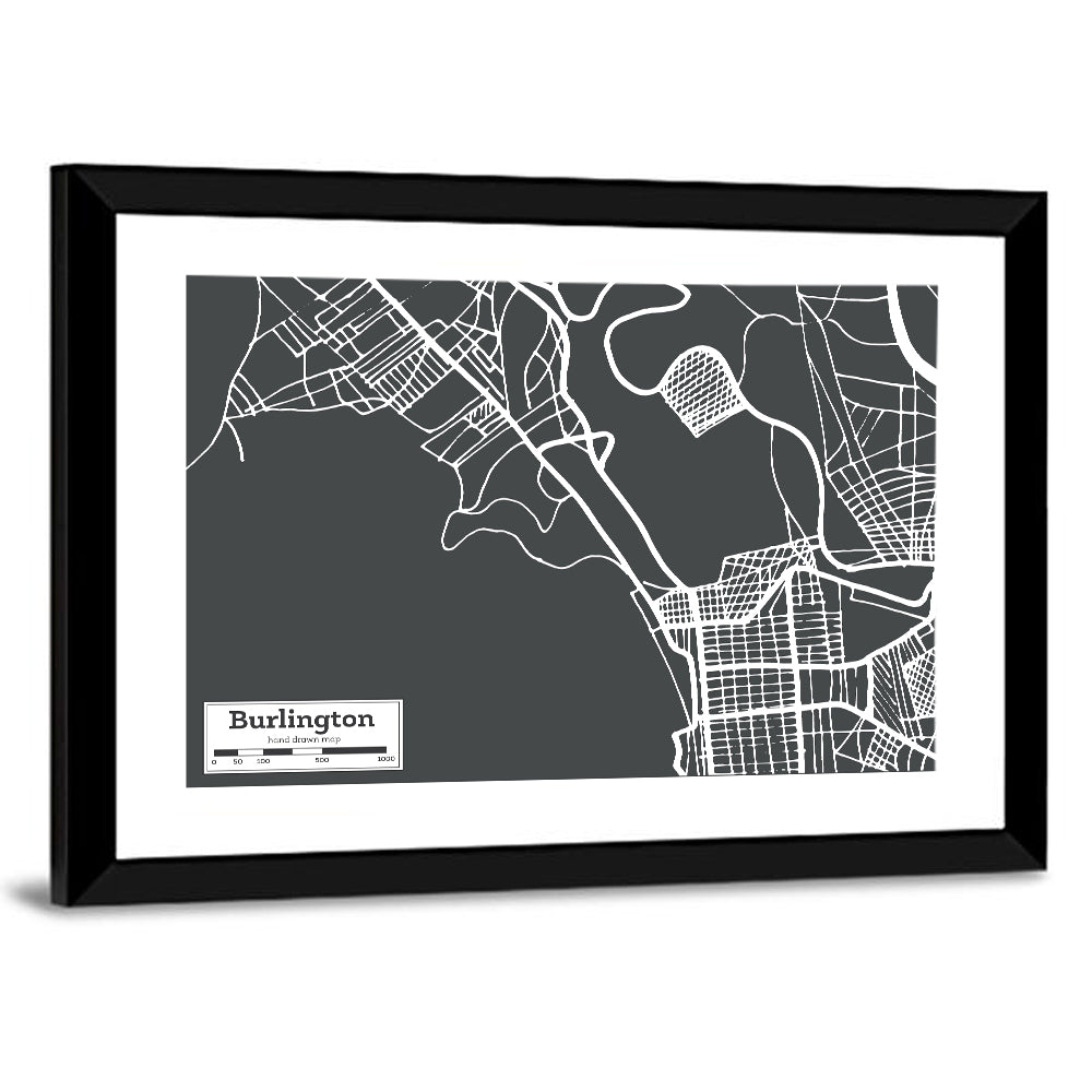 Burlington Vermont Street Grid Map Wall Art