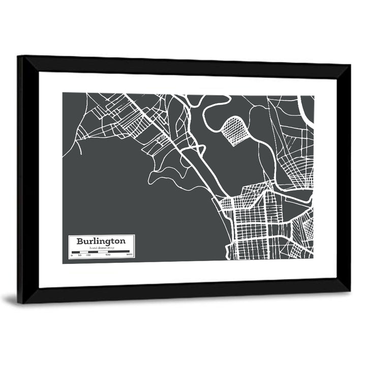 Burlington Vermont Street Grid Map Wall Art