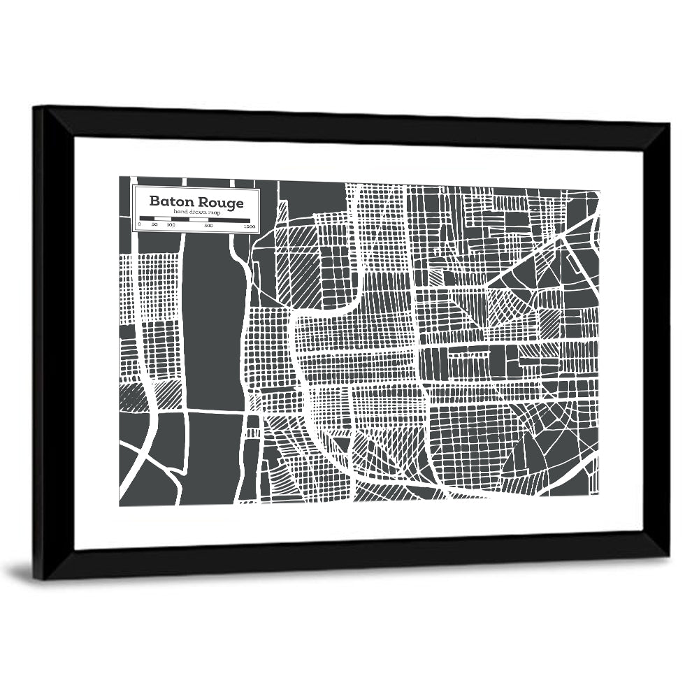 Baton Rouge Street Grid Map Wall Art