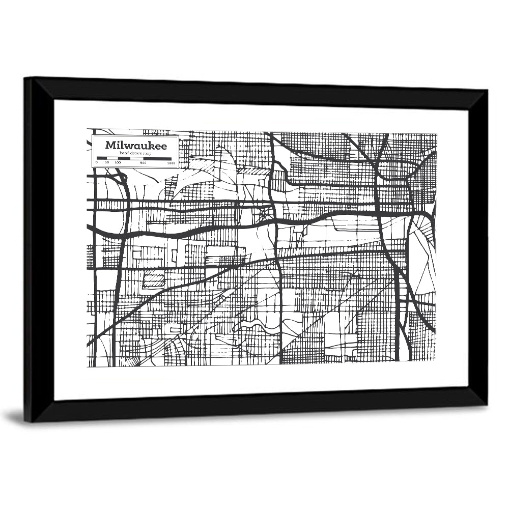 Hand-drawn Milwaukee City Map Wall Art