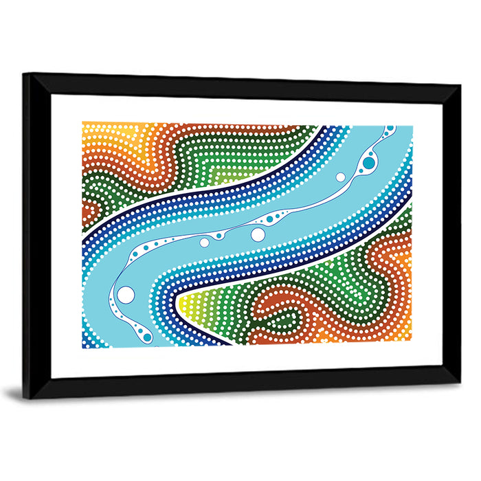 Aboriginal River Dot Wall Art as a framed print