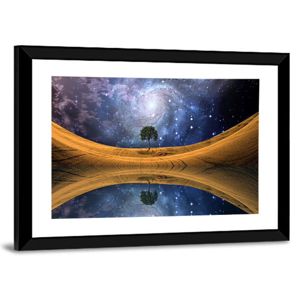 Solitary Tree Beneath Spiral Galaxy Wall Art