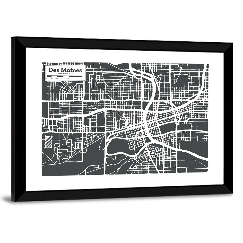Des Moines Grid Map Wall Art