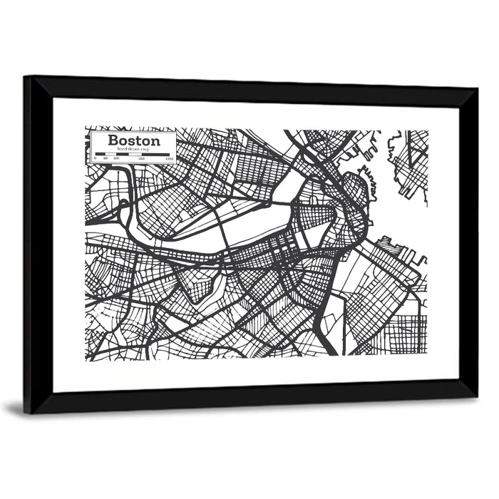 Boston Street Network Map Wall Art as a framed print