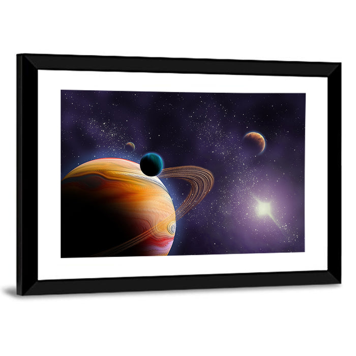 Ringed Planet in Deep Space Wall Art as a framed print