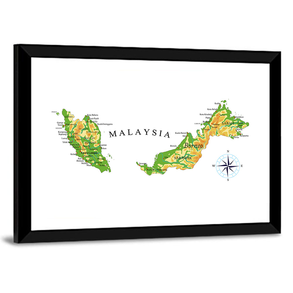 Malaysia Physical Map Wall Art