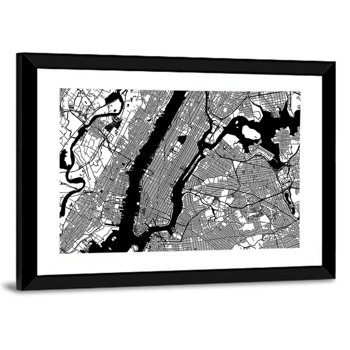 Minimalist Manhattan Map Wall Art as a framed print