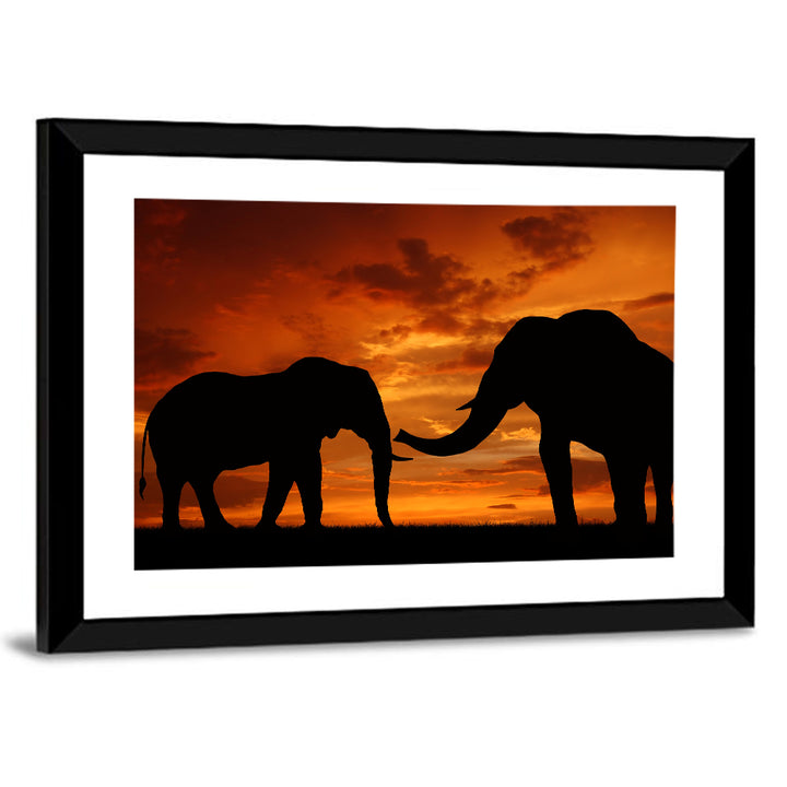 Elephants at Golden Sunset Wall Art