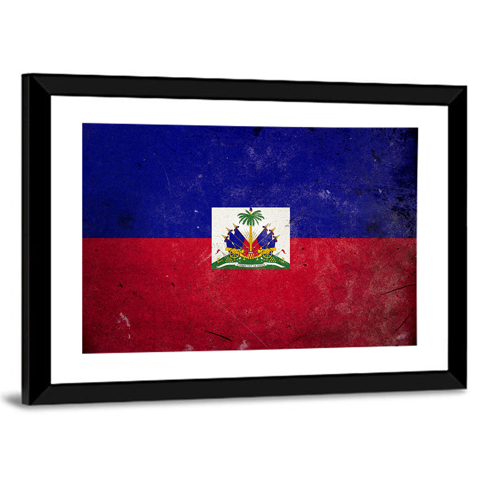 Haitian Flag with Distressed Emblem Wall Art