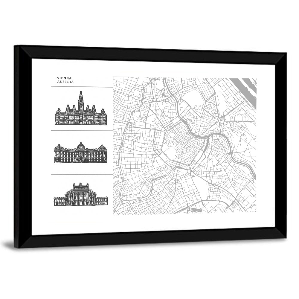 Vienna Map with Landmark Silhouettes Wall Art