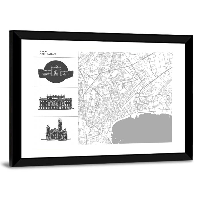 Baku Minimalist City Map Wall Art as a framed print