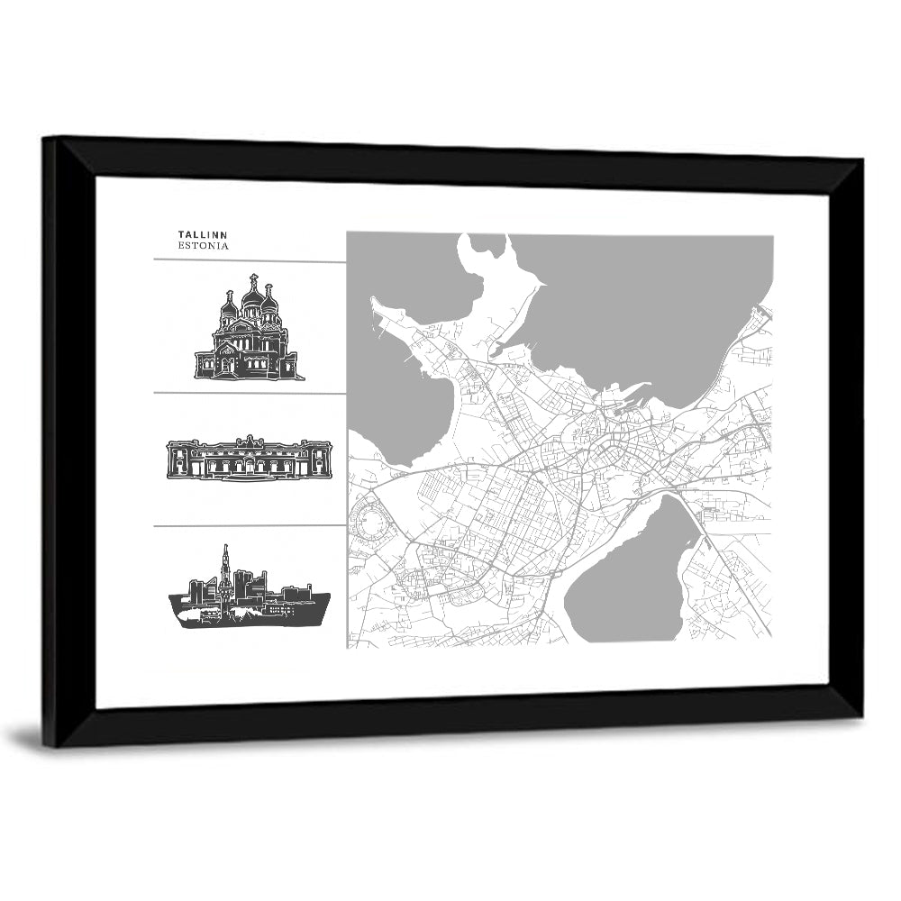 Tallinn Map with Cathedral and Palace Wall Art
