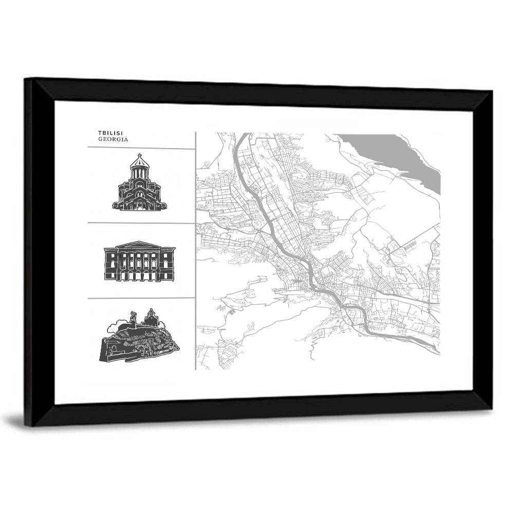 Tbilisi Map with Architectural Sidebar Wall Art