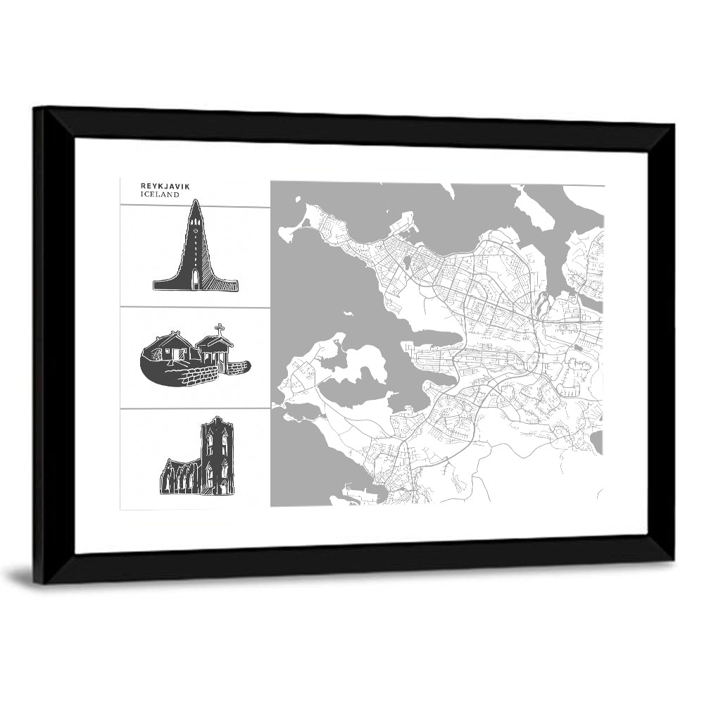 Reykjavik Map with Hallgrimskirkja Wall Art