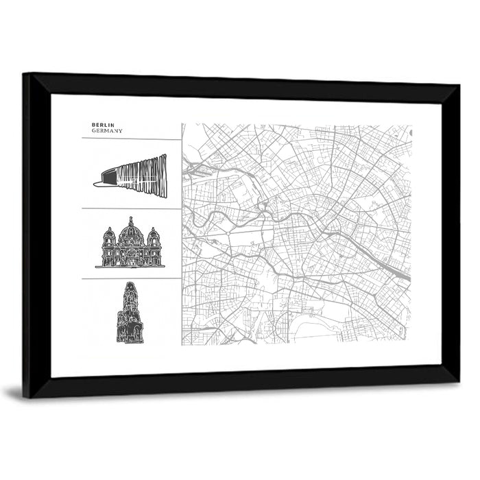 Berlin Map Line Wall Art as a framed print
