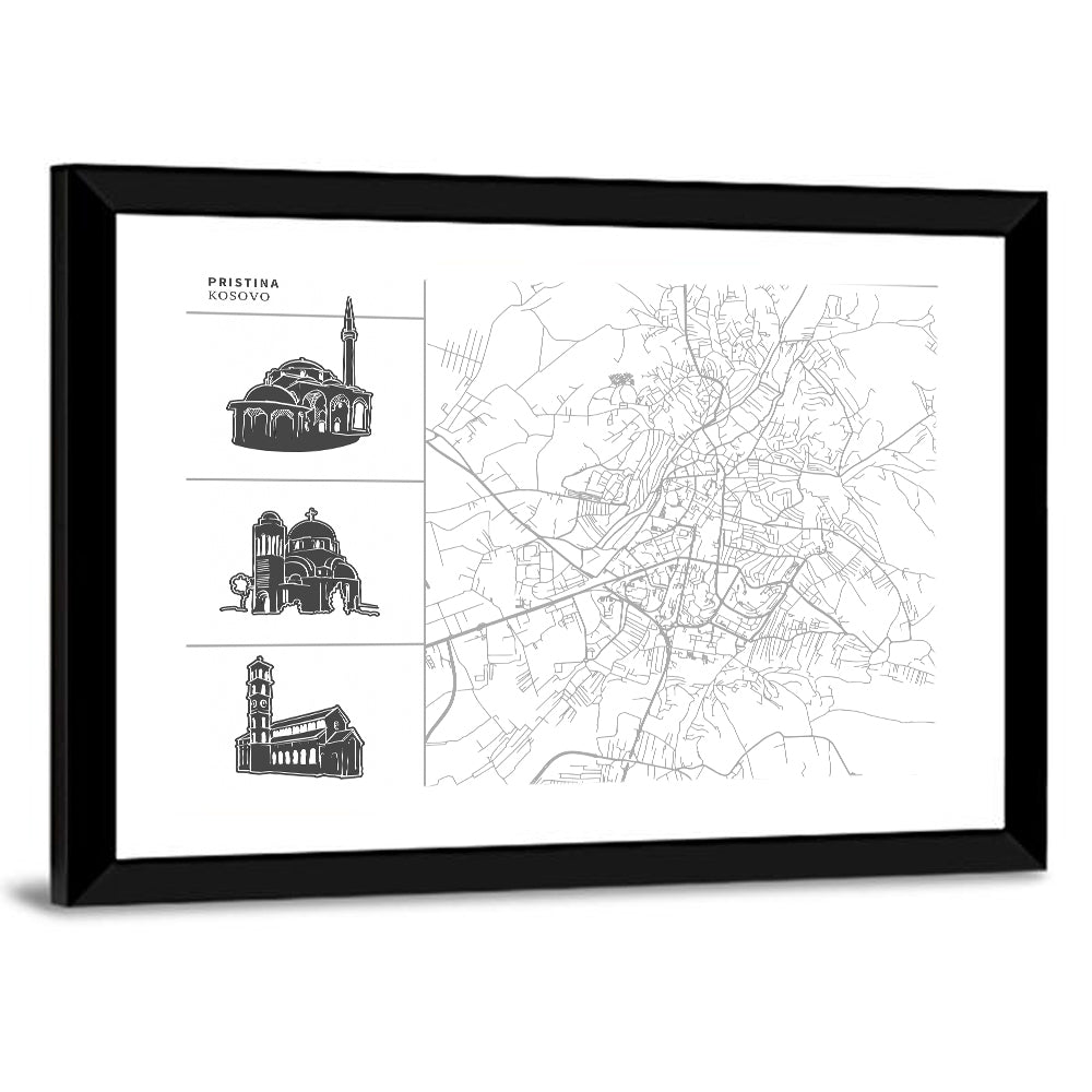 Pristina City Map Illustration Wall Art