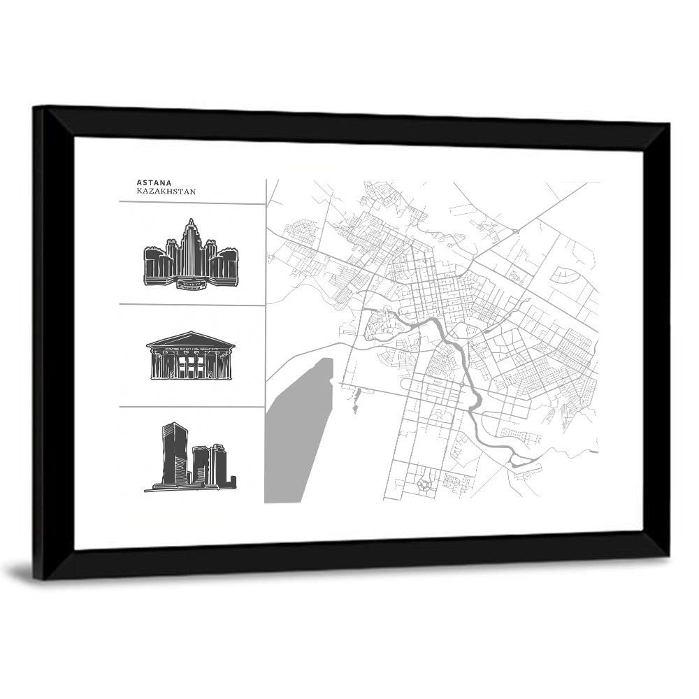 Astana Map with Landmarks Wall Art