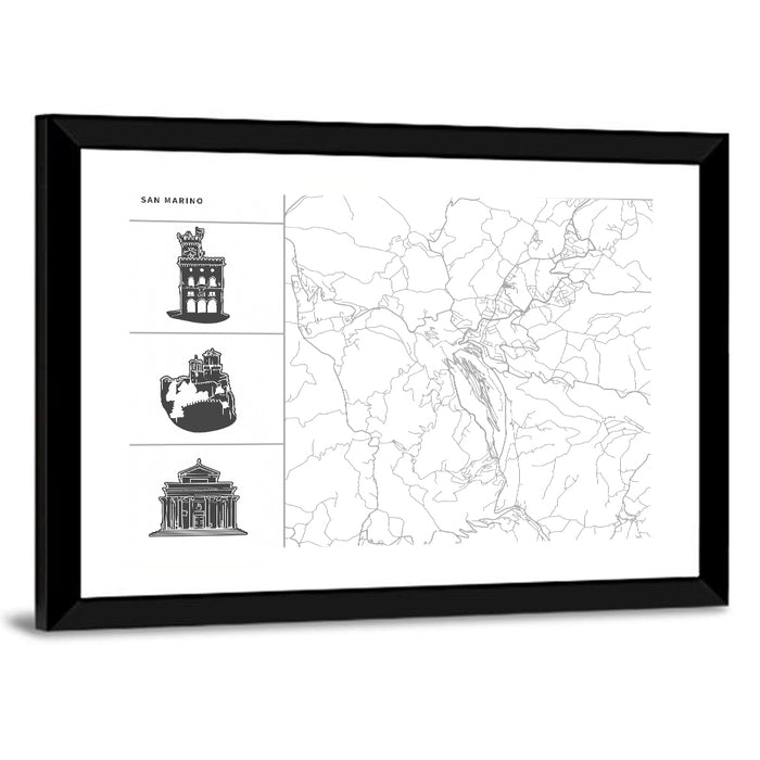 San Marino Map with Three Towers Wall Art as a framed print