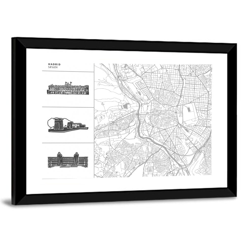Madrid Map with Architectural Sidebar Wall Art