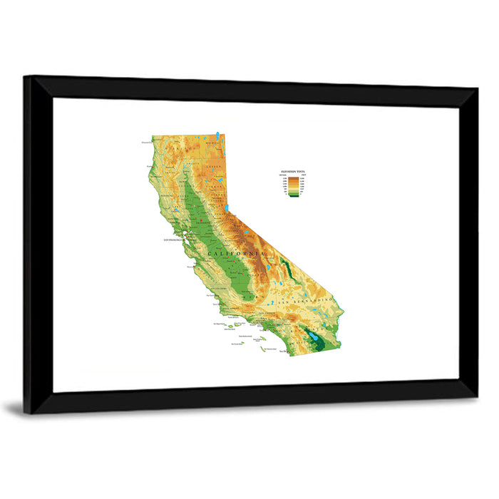California Topographic Map Wall Art as a framed print