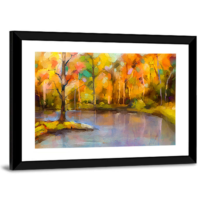 Golden Lake Island Tree Wall Art as a framed print