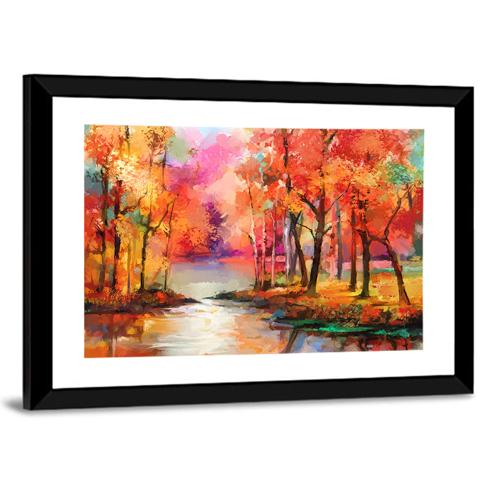 Autumn Lake Reflection Illustration Wall Art